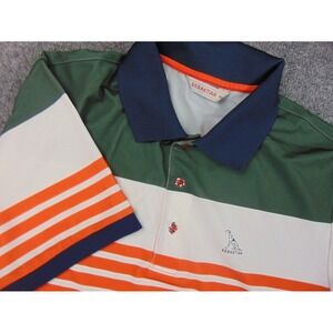 Sebastian Polo Shirt Mens Medium Orange Green White Striped Short Sleeve Golf